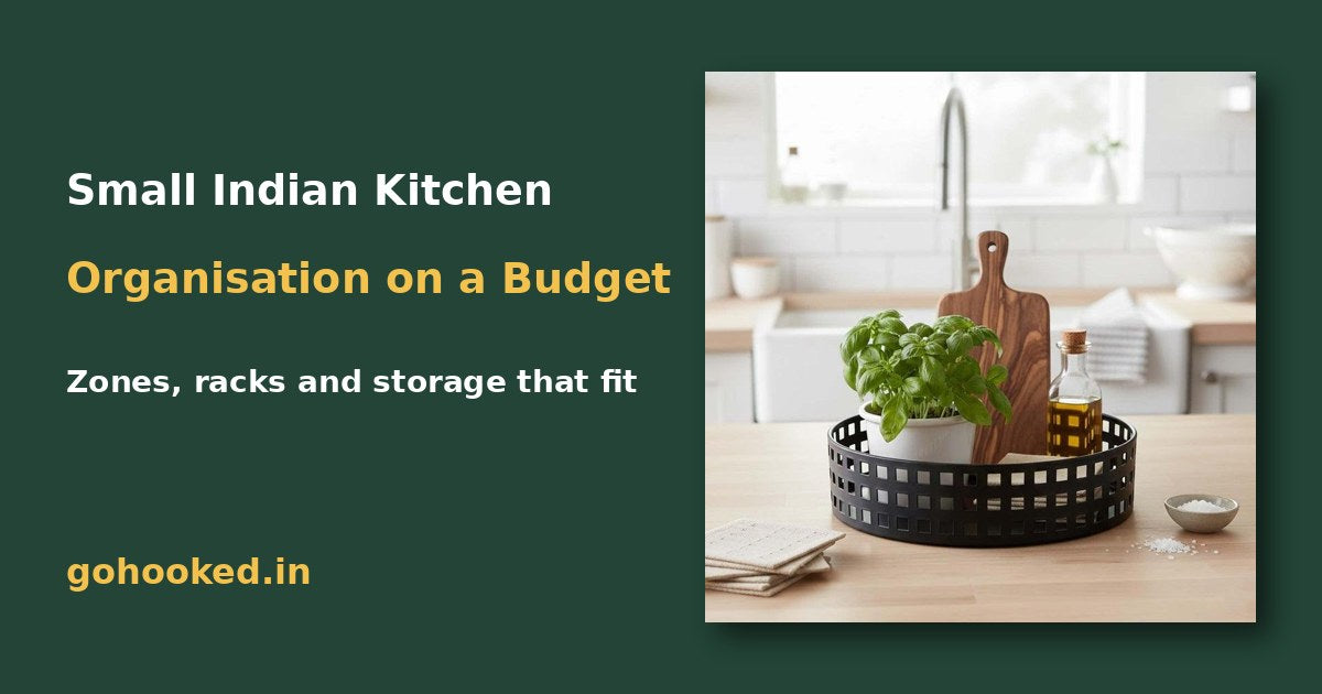 How to Organise a Small Indian Kitchen on a Budget – Go Hooked blog featured image