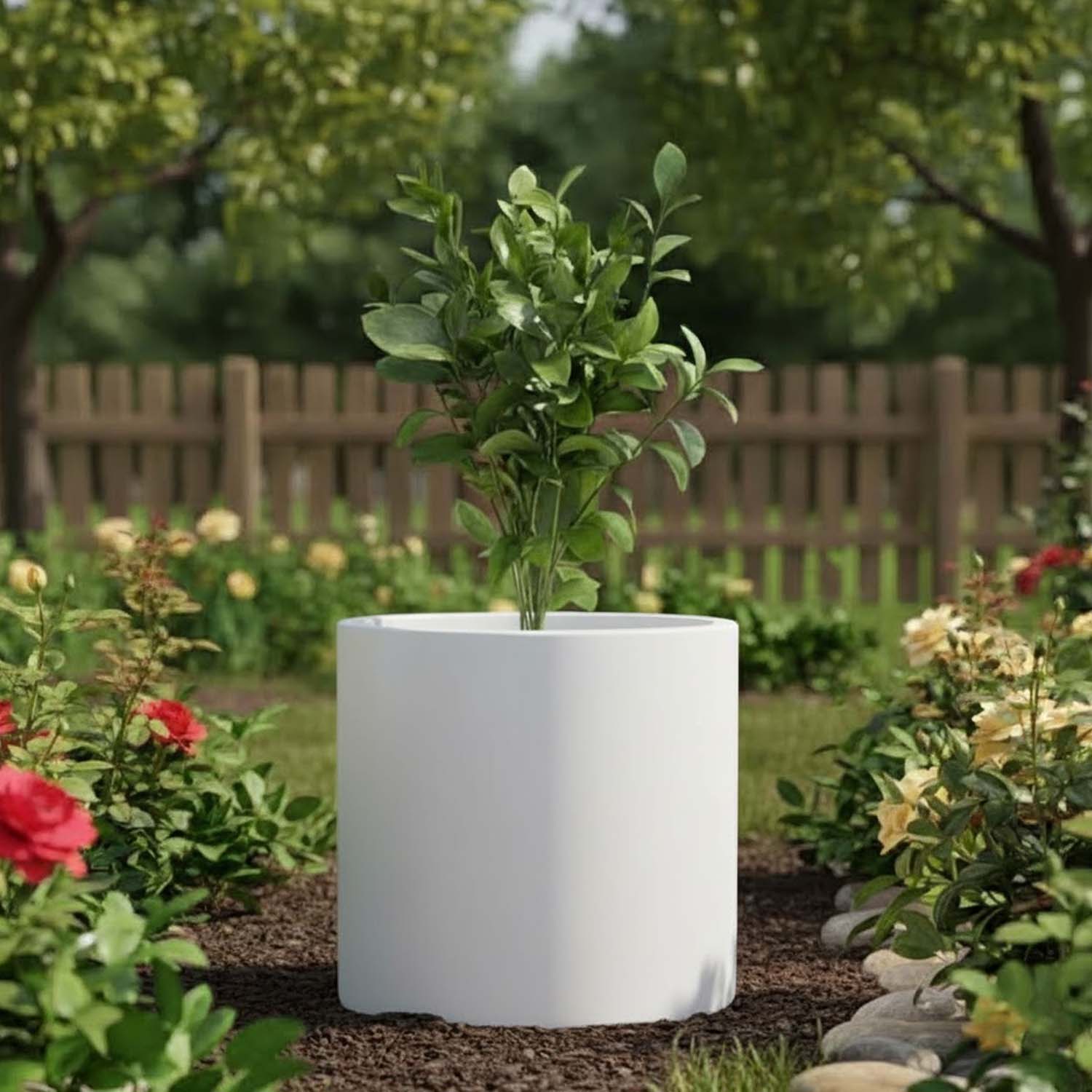 Go Hooked Tube 15 Inch Round Flower Pot for Plants | Lightweight Polymer Planter for Indoor Outdoor Use | Decorative Garden Pot for Balcony, Home, Office, Living Room, Patio & Terrace Decor (Black)