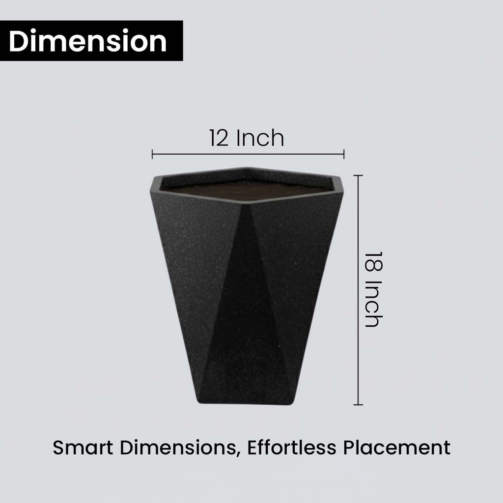 Go Hooked Diamond 18-Inch Planter Pot | Lightweight, Durable Polymer Pot for Flowers & Plants – Modern Black Gamla for Balcony, Terrace & Indoor Use