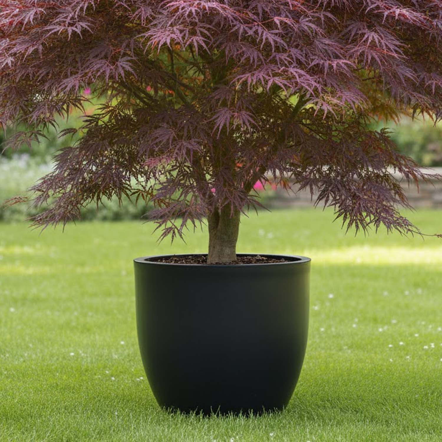 Go Hooked Pluto Black Indoor Planter Pot 24 Inch | Lightweight Modern Round Plant Pot for Living Room, Balcony & Office | Decorative Polymer Pot for Live & Artificial Plants