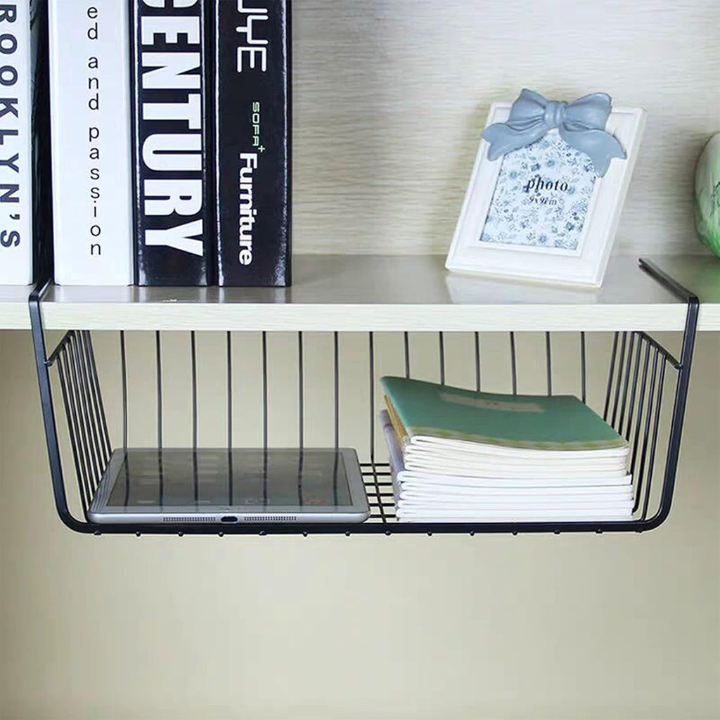 Go Hooked 12 Inch Undershelf Storage Basket Pack of 1 | Multipurpose Under Shelf Organizer | Hanging Wire Basket for Cabinet, Shelf, Pantry, Cupboard, Closet, Desk, and Bathroom (Black)