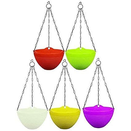 ViMe Plastic Marvel Hanging Pots, Hanging Planters with Metal Hanging Chain - Pack of 3 (7.3 Inch)