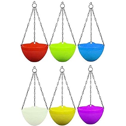 ViMe Plastic Marvel Hanging Pots, Hanging Planters with Metal Hanging Chain - Pack of 3 (7.3 Inch)