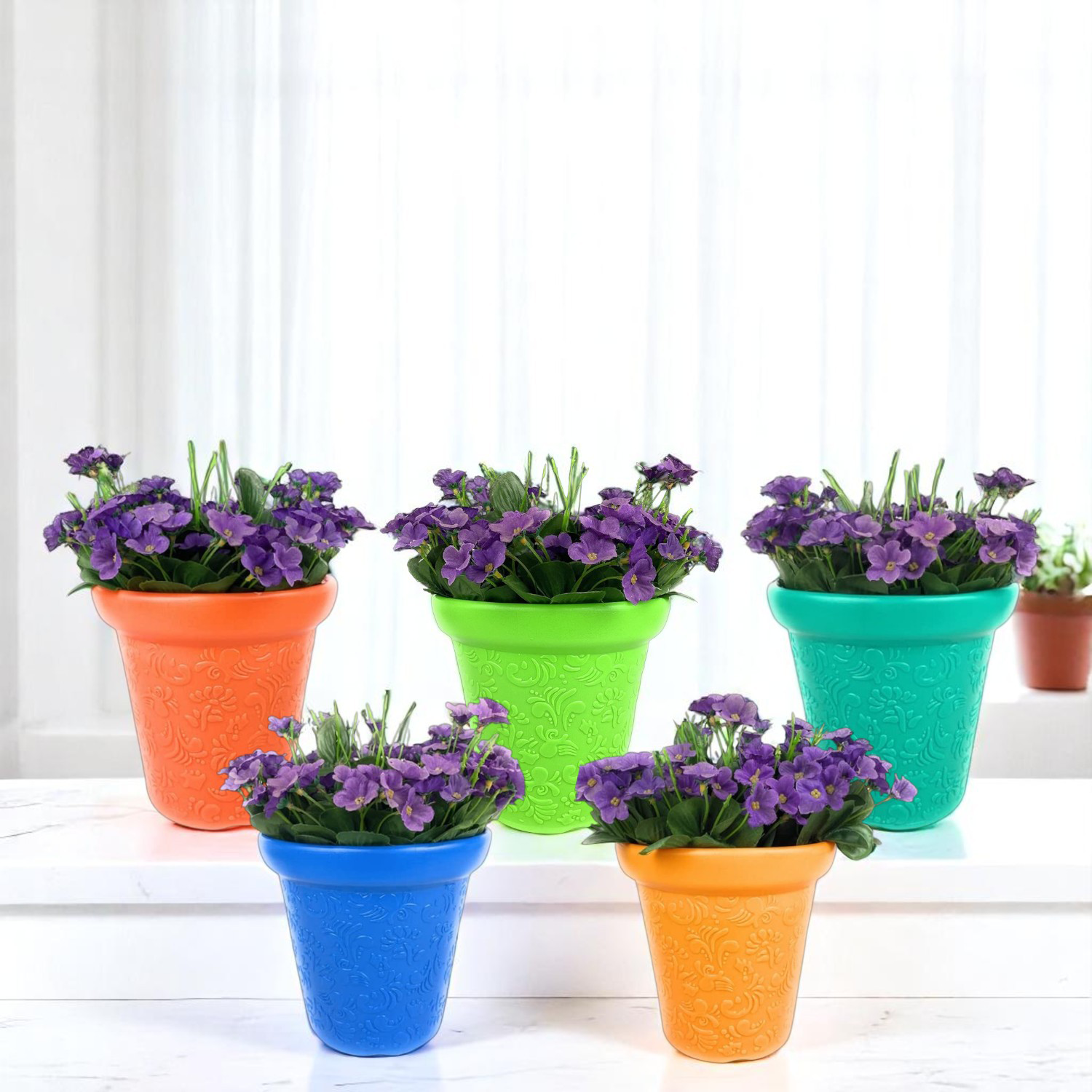 Go Hooked Plastic Planter Pots | Multicolor Flower Pots Perfect for Home, Office & Garden Décor | Valentine Small Pot 8 Inch for Indoor & Outdoor Plants | Durable, Lightweight & Modern Design
