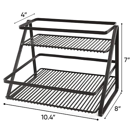 Go Hooked Metal Standing Rack 2-Tier Countertop Organizer | Spices Organizer | Bathroom Essentials | Vanity Storage | Decorative Use | Cosmetic Makeup Storage (Black)