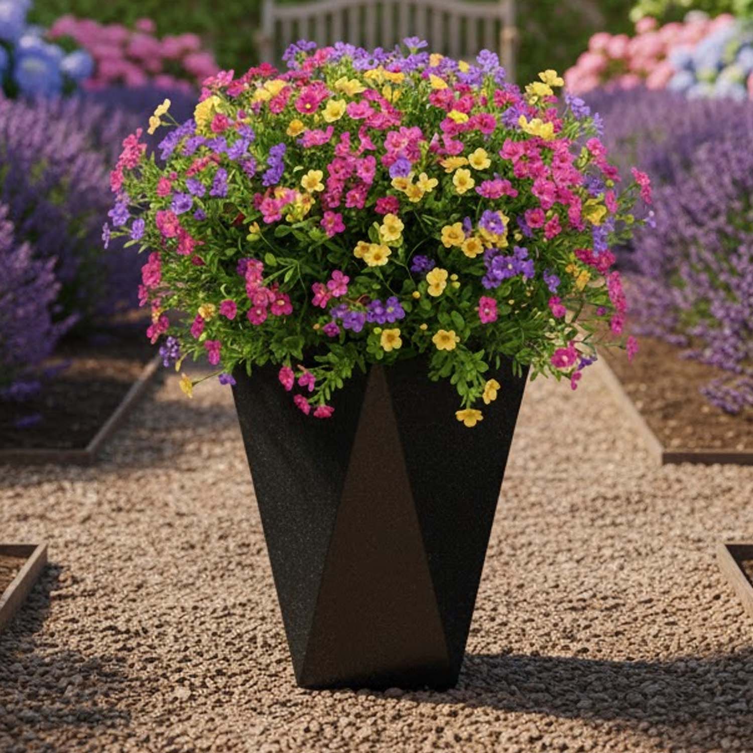 Go Hooked Diamond 18-Inch Planter Pot | Lightweight, Durable Polymer Pot for Flowers & Plants – Modern Black Gamla for Balcony, Terrace & Indoor Use