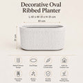 Go Hooked Large Oval Planter Pot (24x12) Inch | Aurelia Modern Ribbed Marble White Texture Finish | UV & Weather Resistant Decorative Floor Planter for Balcony, Patio, Terrace, Garden & Entrance