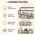 Go Hooked Wall Mounted Metal Storage Basket with Adhesive Hooks 32cm | Rust-Resistant Bathroom & Home Organizer Rack | No Drilling Shelf for Spices, Toiletries & Daily Essentials