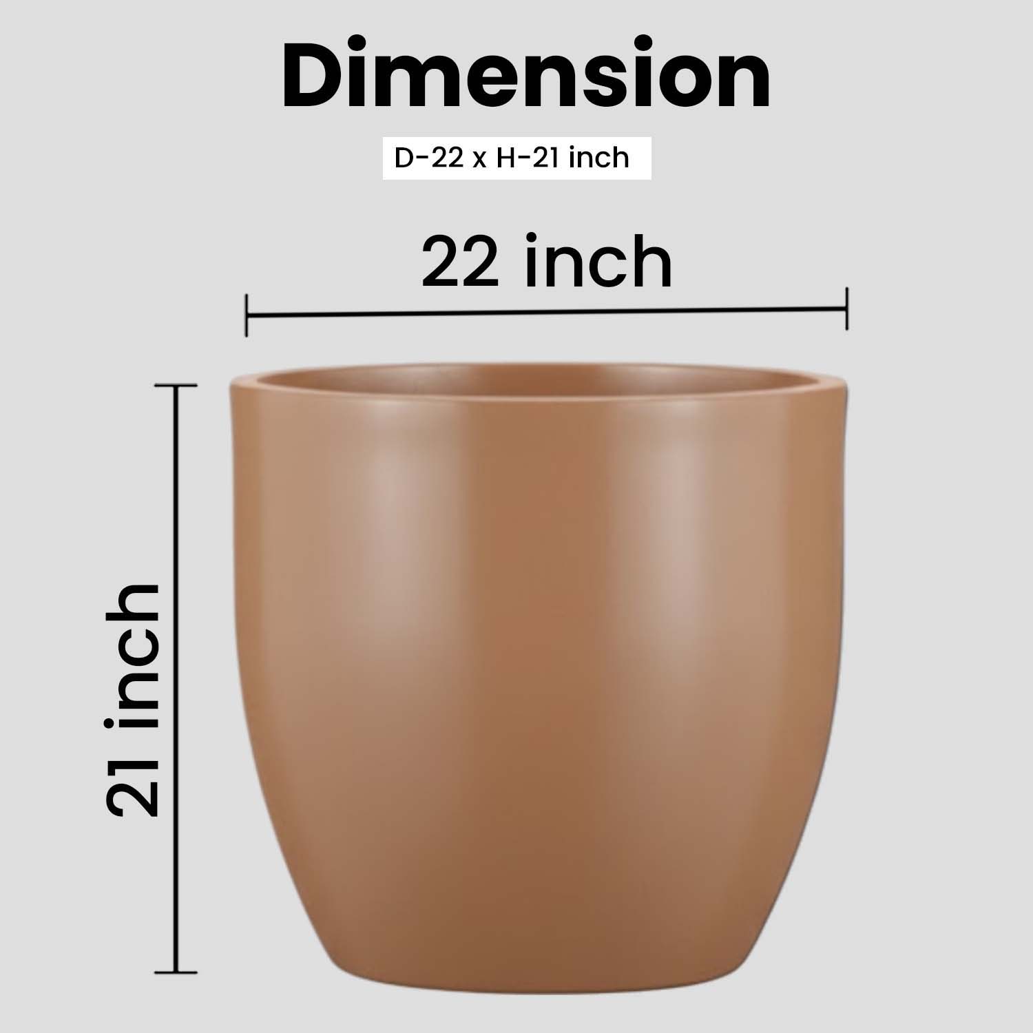 Go Hooked Pluto Brown Indoor Planter Pot 22 Inch | Lightweight Modern Round Plant Pot for Living Room, Balcony & Office | Decorative Polymer Pot for Live & Artificial Plants