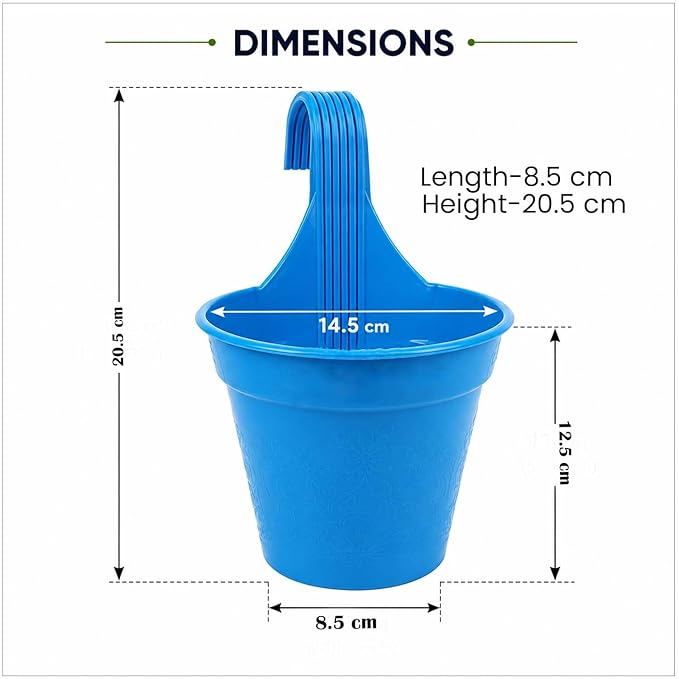 Go Hooked Plastic Small Hook Hanging Pot for Balcony, Size - 20.5 x 14.5 x 8.5 cm (Multicolor)