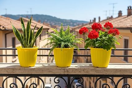 Go Hooked Sunshine Flower Pot/Planters for Home Decor, Plastic Pots for Gardening/Home, Flower Pots Indoor-Outdoor & Planter for Plants (Red) (Pack of 3)