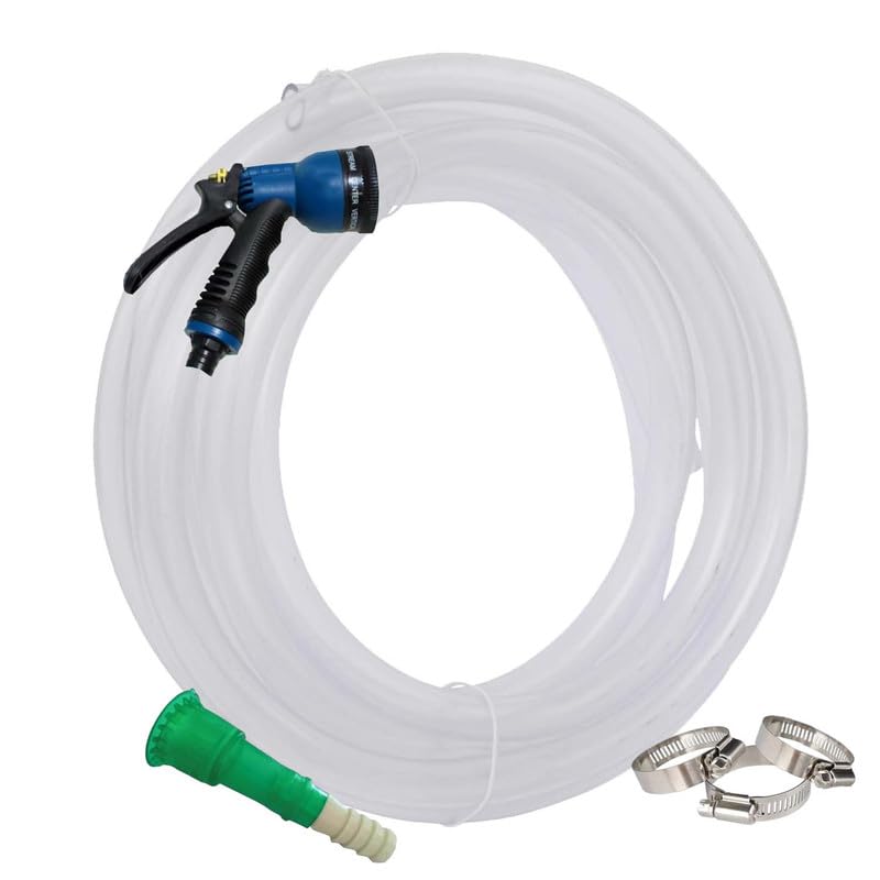 Go Hooked Garden Braided Water Pvc Clear 7.5 Metre Hose Pipe with Hose Connector and 7 Pattern Sprayer Gun with 3 Clamps for Watering Home Garden Flower Plants.