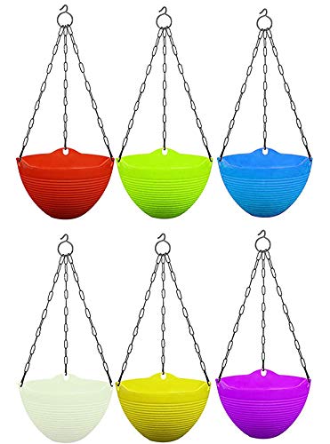 ViMe Plastic Marvel Hanging Pots, Hanging Planters with Metal Hanging Chain - Pack of 4 (7.3 Inch)
