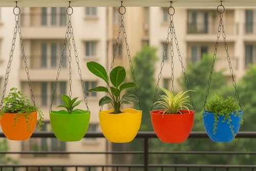 Go Hooked Plastic Hanging Pot, Multicolour, LxDxH - 19x12x13 cm, 7 Pieces