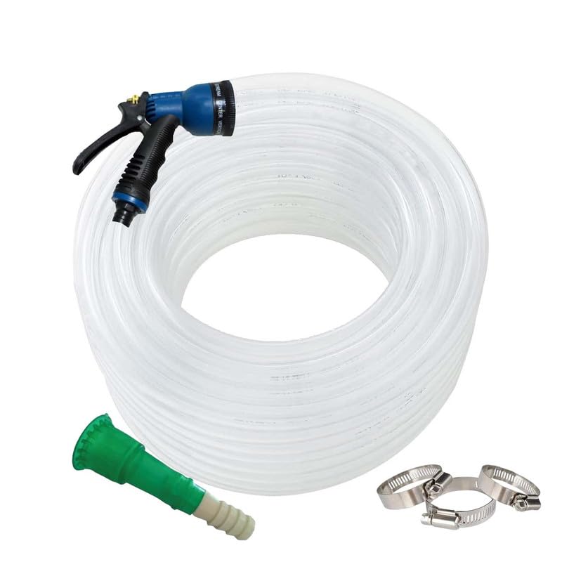 Go Hooked Garden Braided Water Pvc Clear 30 Metre Hose Pipe with Hose Connector and 7 Pattern Sprayer Gun with 3 Clamps for Watering Home Garden Flower Plants.