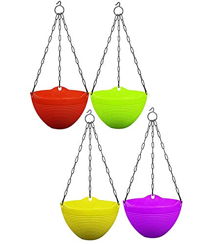 ViMe Plastic Marvel Hanging Pots, Hanging Planters with Metal Hanging Chain - Pack of 4 (7.3 Inch)