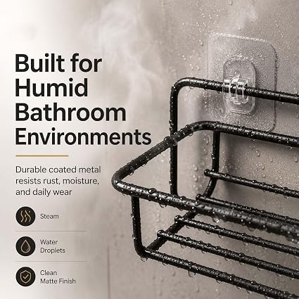 Go Hooked Wall Mounted Metal Storage Basket with Adhesive Hooks 32cm | Rust-Resistant Bathroom & Home Organizer Rack | No Drilling Shelf for Spices, Toiletries & Daily Essentials