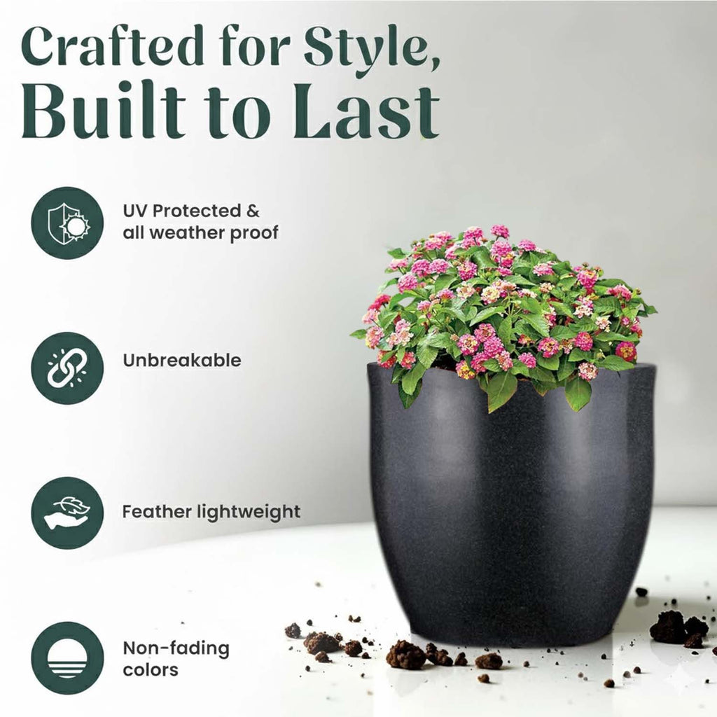 Go Hooked Pluto Black Indoor Planter Pot 24 Inch | Lightweight Modern Round Plant Pot for Living Room, Balcony & Office | Decorative Polymer Pot for Live & Artificial Plants