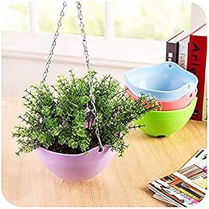 ViMe Plastic Marvel Hanging Pots, Hanging Planters with Metal Hanging Chain - Pack of 4 (7.3 Inch)