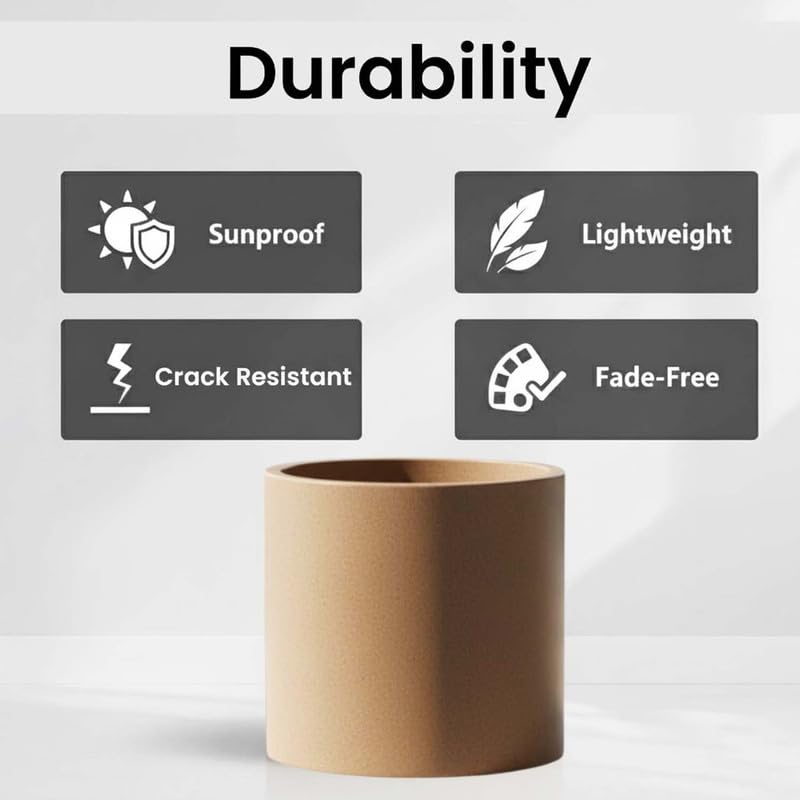 Go Hooked Tube 15 Inch Round Flower Pot for Plants | Lightweight Polymer Planter for Indoor Outdoor Use | Decorative Garden Pot for Balcony, Home, Office, Living Room, Patio & Terrace Decor (Brown)