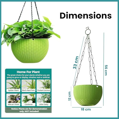 Go Hooked Plastic Round Hanging Planter, Set of 3, Multicolor, 7.1 Inch Diameter, 4.8 Inch Height, 13 Inch Chain, Indoor/Outdoor