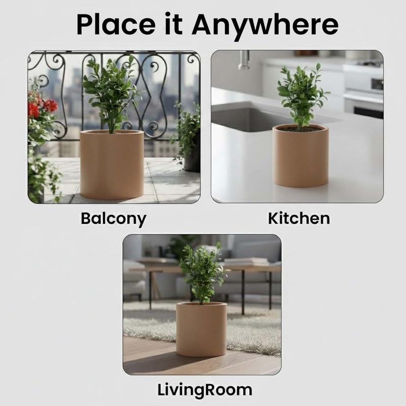 Go Hooked Tube 15 Inch Round Flower Pot for Plants | Lightweight Polymer Planter for Indoor Outdoor Use | Decorative Garden Pot for Balcony, Home, Office, Living Room, Patio & Terrace Decor (Brown)