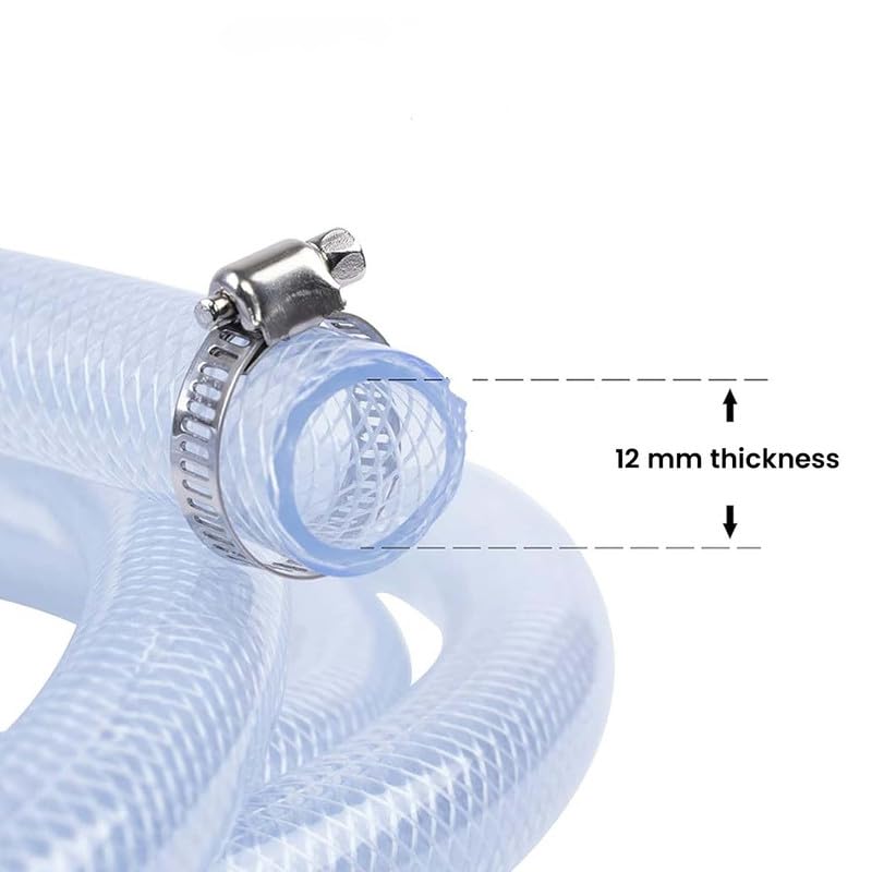 Go Hooked Garden Braided Water PVC Clear 15 Metre Hose Pipe with Hose Connector with 2 Clamps for Watering Home Garden Flower Plants.