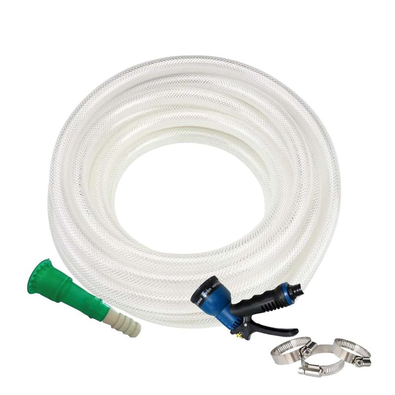 Go Hooked Garden Braided Water Pvc Clear 15 Metre Hose Pipe with Hose Connector and 7 Pattern Sprayer Gun with 3 Clamps for Watering Home Garden Flower Plants.