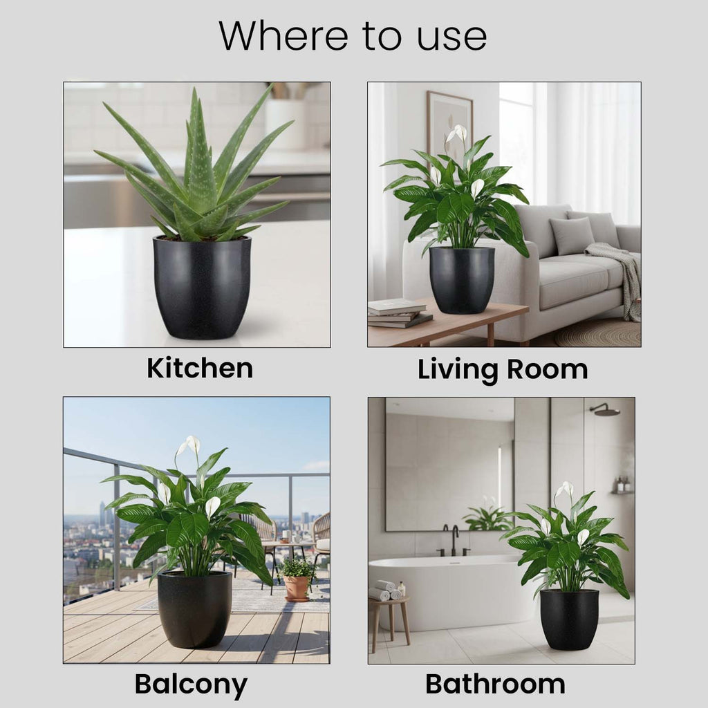 Go Hooked Pluto Black Indoor Planter Pot 24 Inch | Lightweight Modern Round Plant Pot for Living Room, Balcony & Office | Decorative Polymer Pot for Live & Artificial Plants