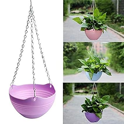 ViMe Plastic Marvel Hanging Pots, Hanging Planters with Metal Hanging Chain - Pack of 4 (7.3 Inch)