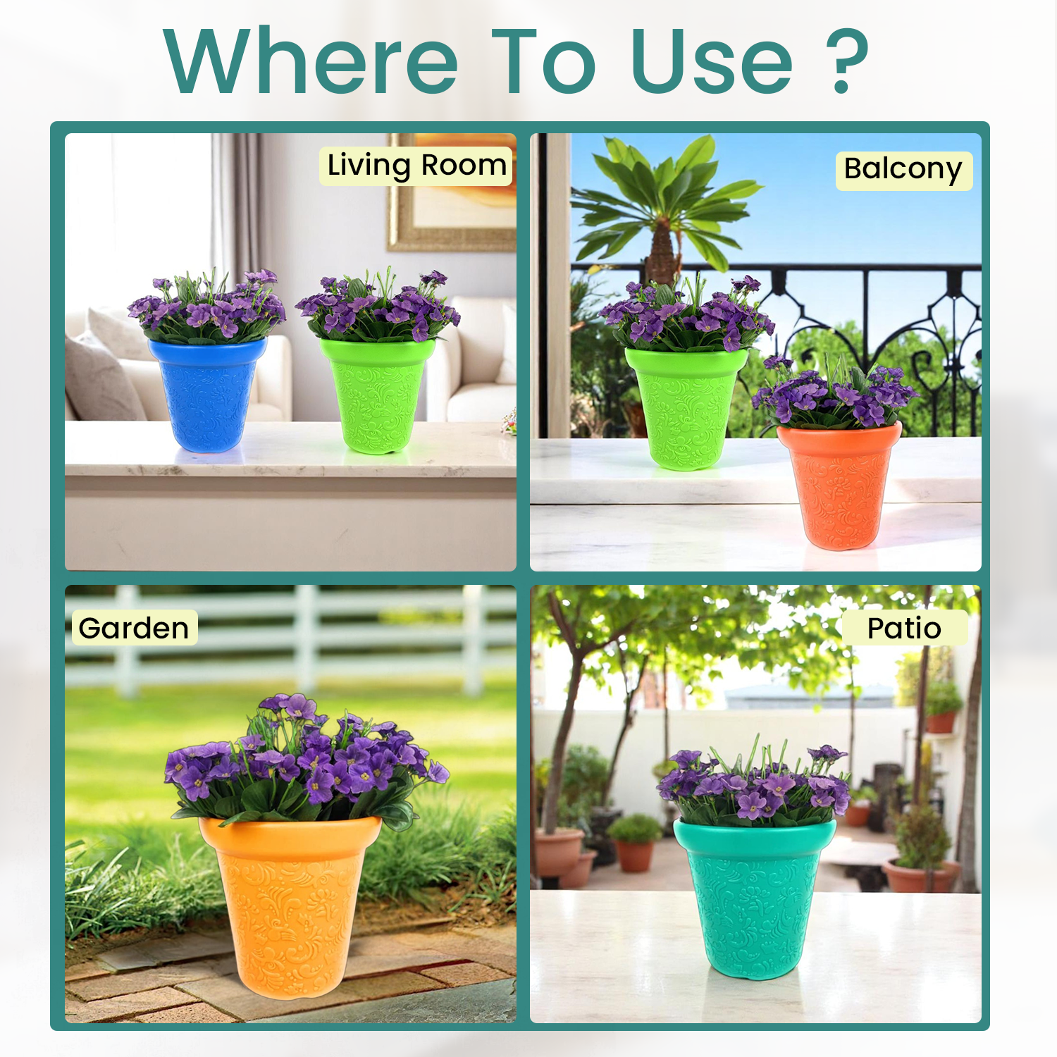 Go Hooked Plastic Planter Pots | Multicolor Flower Pots Perfect for Home, Office & Garden Décor | Valentine Small Pot 8 Inch for Indoor & Outdoor Plants | Durable, Lightweight & Modern Design