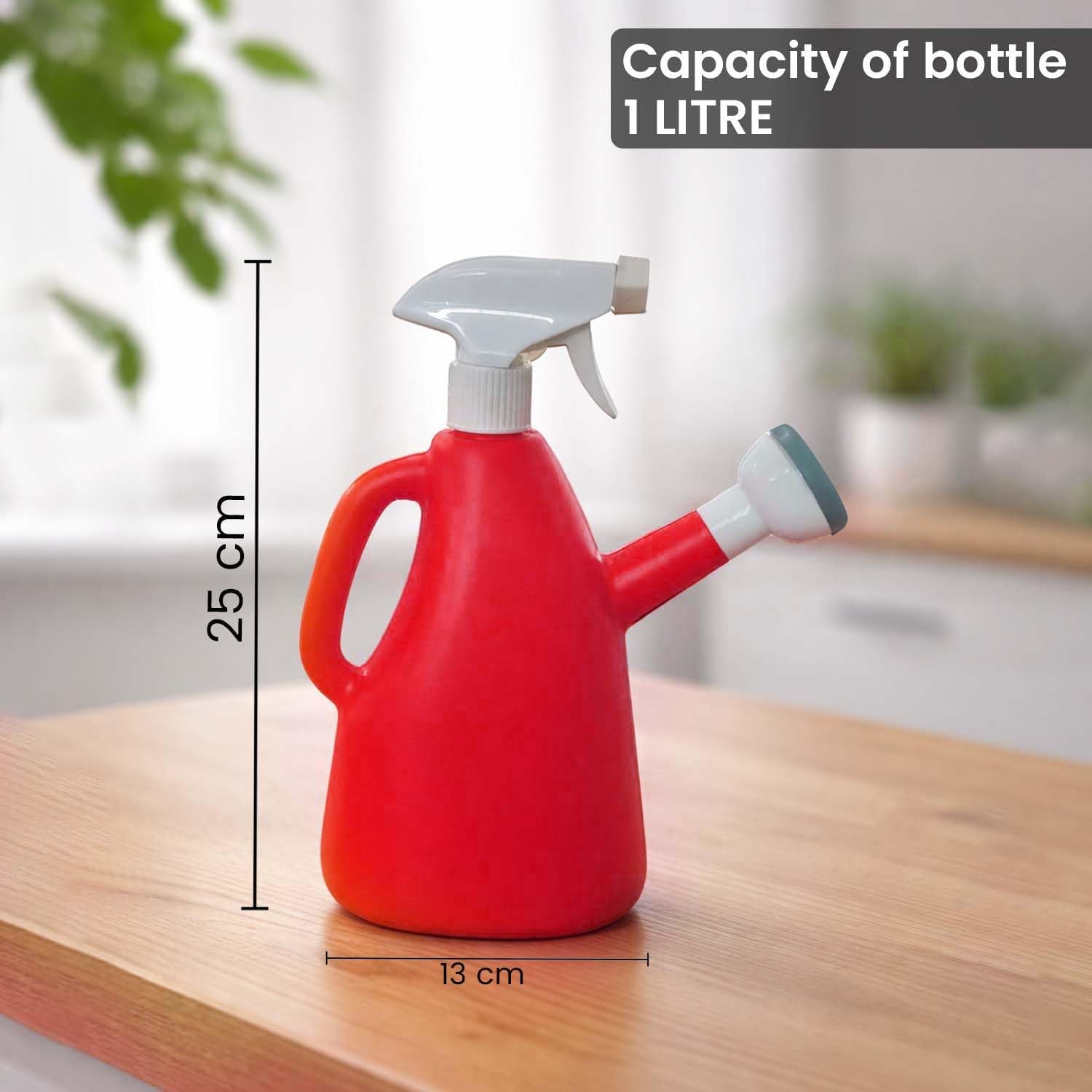 Go Hooked 2in1 Plant Watering Can with Spray Bottle & Shower Head 1 Litre | Multi-Purpose Garden Water Sprayer for Indoor Plants, Balcony Garden & Nursery | Plastic Watering Pot with Handle (Red)