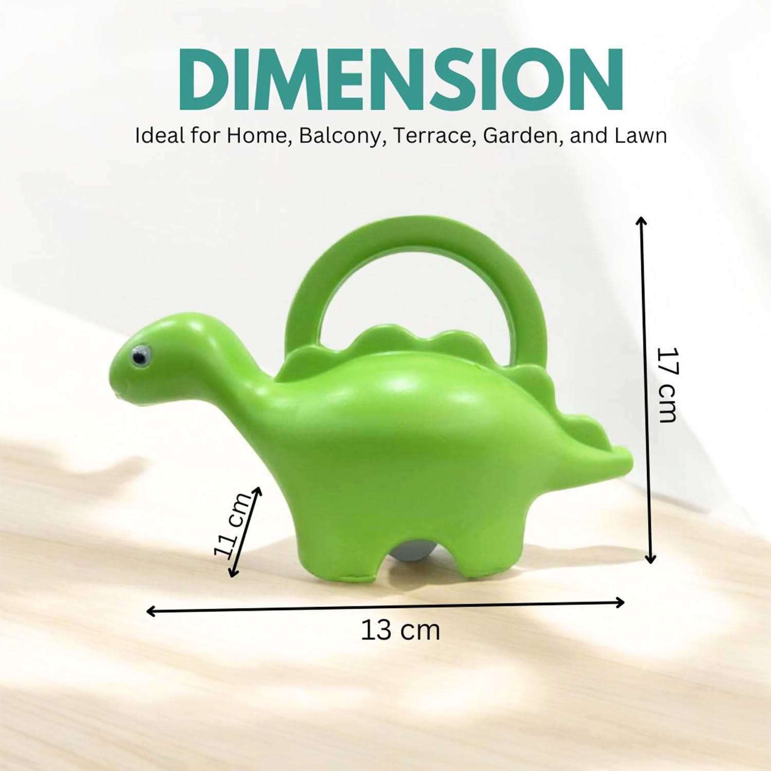 Go Hooked Plastic Dinosaur Shape 1 Liter Kids Watering Can for House Plants & Garden Plants Roar Some Gardening Dino Shaped Delight Garden Time Travel (Pack of 1, Green, 1 Liter)