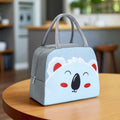 Go Hooked Kids Lunch Bag with Koala Face Design | Grey & Light Blue Thermal Insulated Oxford Cloth Lunch Tote | Cute Reusable Food Storage Bag for School, Office, Travel & Picnic