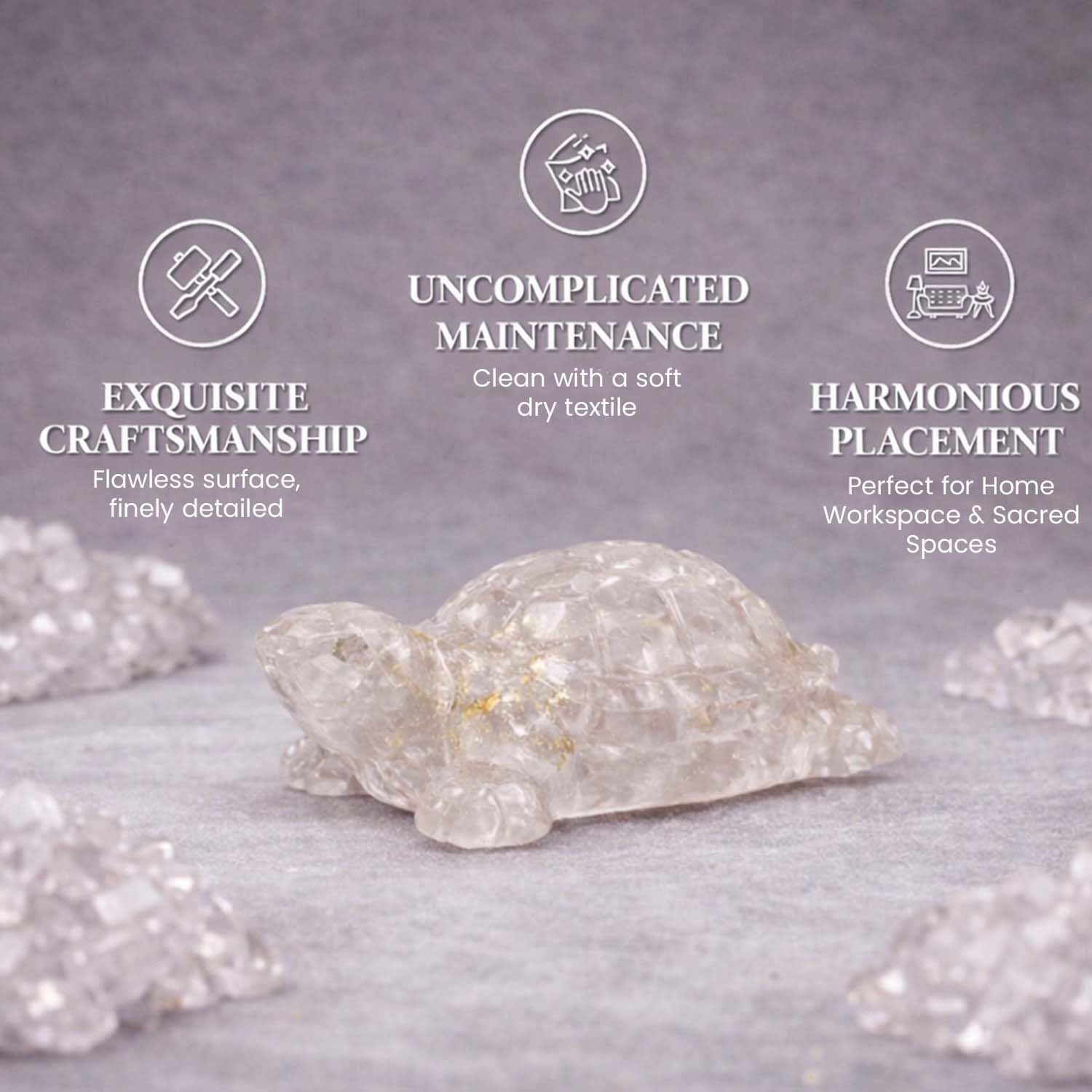 Go Hooked Natural Clear Quartz Crystal Tortoise for Vastu Balance & Energy Amplification | Feng Shui Turtle for Clarity, Healing & Positive Aura | Transparent Stone Showpiece Home, Office & Meditation