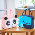 Go Hooked Kids Lunch Bag Pack of 2 – Dino & Panda Design | Blue & Pink Thermal Oxford Cloth Lunch Tote for Boys & Girls | Reusable Cute Animal Lunch Box for School, Picnic, Travel & Office