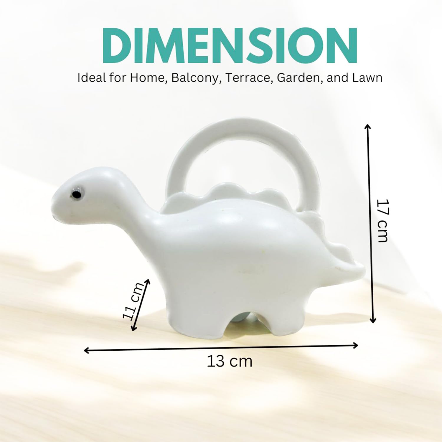 Go Hooked Plastic Dinosaur Shape 1 Liter Kids Watering Can for House Plants & Garden Plants Roar Some Gardening Dino Shaped Delight Garden Time Travel (Pack of 1, White, 1 Liter)