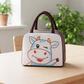 Go Hooked Kids Lunch Bag with Winky Cow Design | Brown Thermal Insulated Oxford Cloth Lunch Tote with White Front | Cute Animal Food Storage Lunch Bag for School, Office, Picnic & Travel