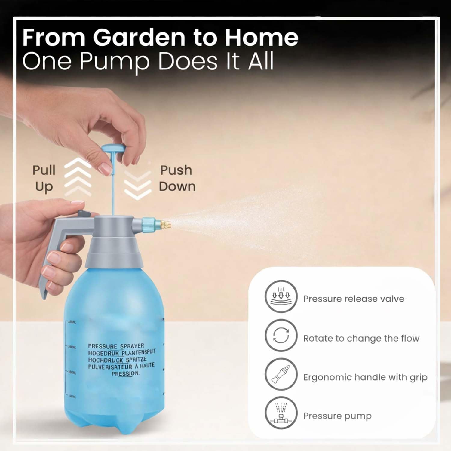 Go Hooked 2 Litre High Pressure Hand Sprayer for Plants | Manual Watering Sprayer for Home Garden | Adjustable Nozzle Garden Sprayer for Plant Care, Household Cleaning, Car & Bike Washing | Multicolor