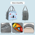 Go Hooked Kids Lunch Bag with Koala Face Design | Grey & Light Blue Thermal Insulated Oxford Cloth Lunch Tote | Cute Reusable Food Storage Bag for School, Office, Travel & Picnic