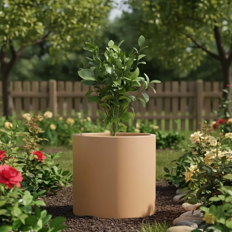 Go Hooked Tube 15 Inch Round Flower Pot for Plants | Lightweight Polymer Planter for Indoor Outdoor Use | Decorative Garden Pot for Balcony, Home, Office, Living Room, Patio & Terrace Decor (Brown)