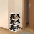 Go Hooked Shoe Rack 4-Tier Durable Plastic Organizer with Modern Black & White Design Lightweight Storage for Shoes, Sneakers and Sandals Easy to Assemble with Anti-Slip Frame for Stability