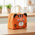 Go Hooked Kids Lunch Bag – Tiger Face Design, Orange Oxford Cloth with Cream Handles | Thermal Lunch Tote for Boys & Girls | Reusable Animal Print Food Storage Bag for School, Office, Picnic & Travel