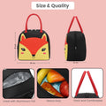 Go Hooked Kids Lunch Bag with Fox Face Design | Black & Yellow Thermal Insulated Oxford Cloth Lunch Tote with Red Handles | Reusable Cute Food Storage Bag for School, Office, Picnic & Travel