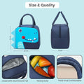 Go Hooked Kids Lunch Bag with Dino Face Design | Blue Thermal Insulated Oxford Cloth Lunch Tote with Navy Sides | Durable Food Storage Lunch Bag for School, Office, Picnic & Travel