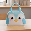 Go Hooked Kids Lunch Bag with Penguin Face Design | Light Blue & White Thermal Insulated Oxford Cloth Lunch Tote with Cute Animal Print | Storage Lunch Box Bag for School, Office, Picnic & Travel