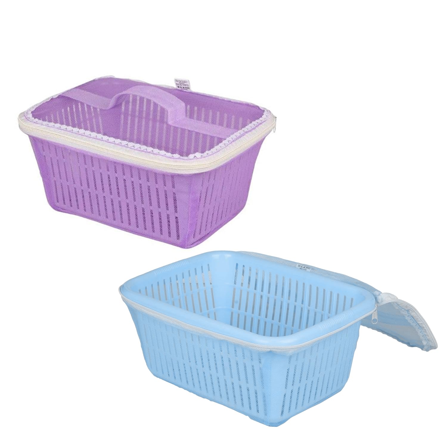 Go Hooked Multipurpose Plastic Storage Gift Basket With Net Cover Stylish Basket With Zip Net Cover Versatile Durable Stylish Convenient Compact Pack of 2 Assorted