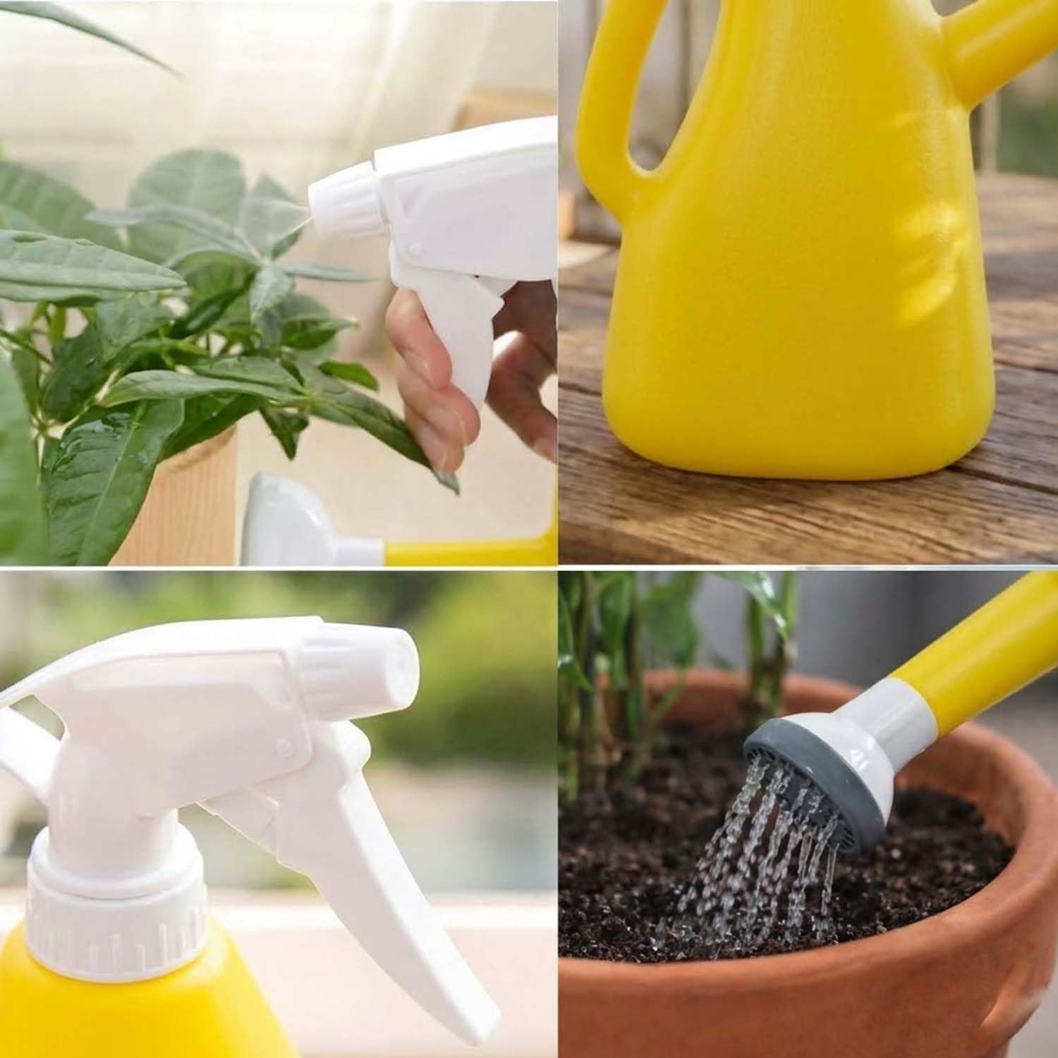 Go Hooked 2in1 Plant Watering Can with Spray Bottle & Shower Head 1 Litre | Multi-Purpose Garden Water Sprayer for Indoor Plants, Balcony Garden & Nursery | Plastic Watering Pot with Handle (Yellow)