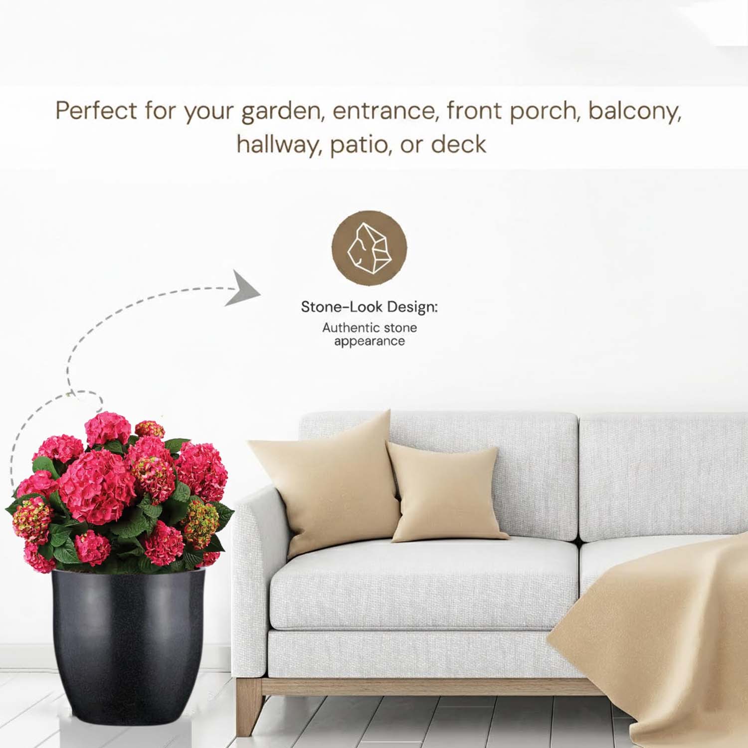 Go Hooked Pluto Black Indoor Planter Pot 24 Inch | Lightweight Modern Round Plant Pot for Living Room, Balcony & Office | Decorative Polymer Pot for Live & Artificial Plants