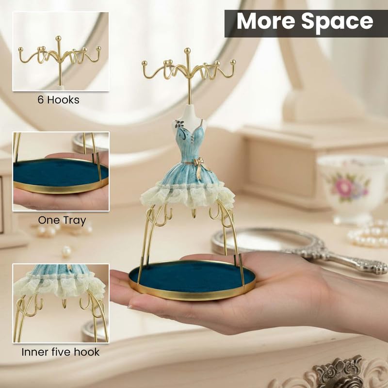 Go Hooked Doll Dress Jewelry Holder Stand | Jewelry Organizer Stand with Hooks for Necklaces, Earrings, Bracelets & Rings | Decorative Jewelry Storage Display for Dressing Table Bedroom (Orange)